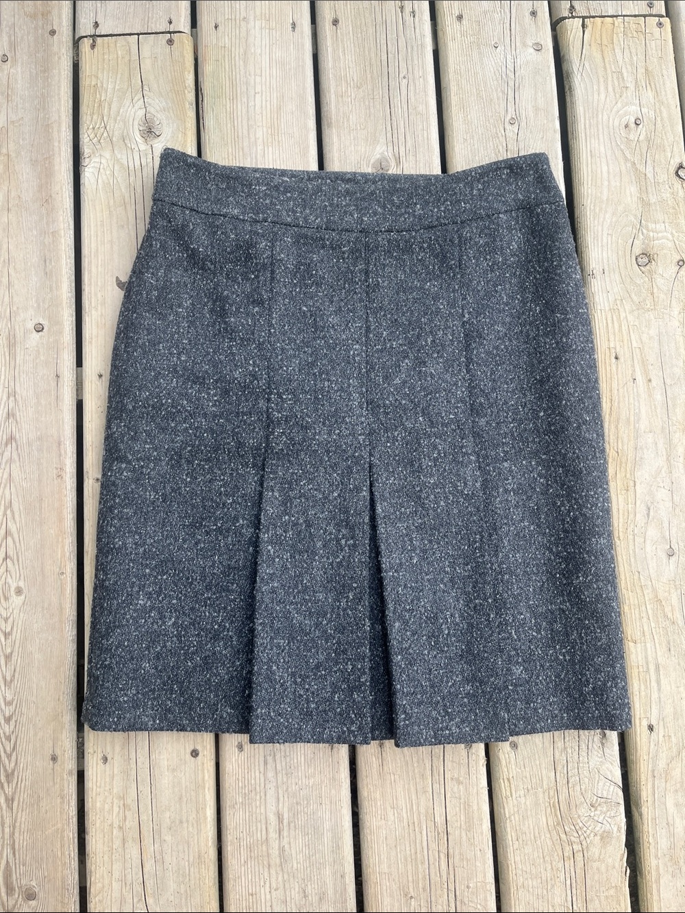 Luisa Spagnoli Charcoal Tweed Pleated A-Line Skirt Virgin Wool Blend Size 46